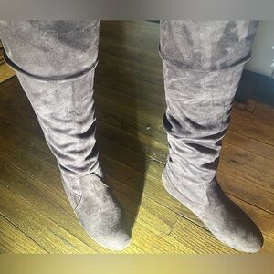 Suede Knee-High Slouch Boots - Taupe